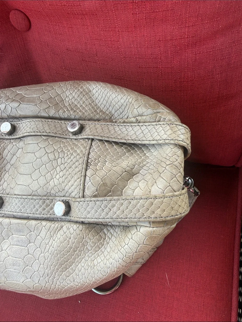 Rebecca Minkoff Taupe Snake-Embossed Hobo Bag